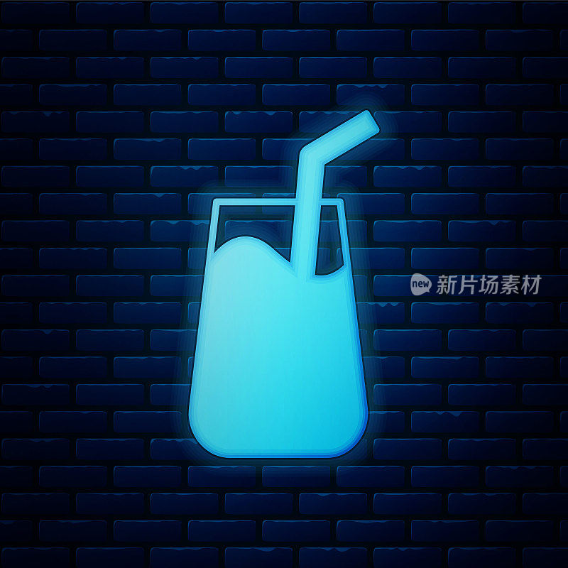 Glowing neon Cocktail and alcohol drink icon isolated on brick wall background. Vector